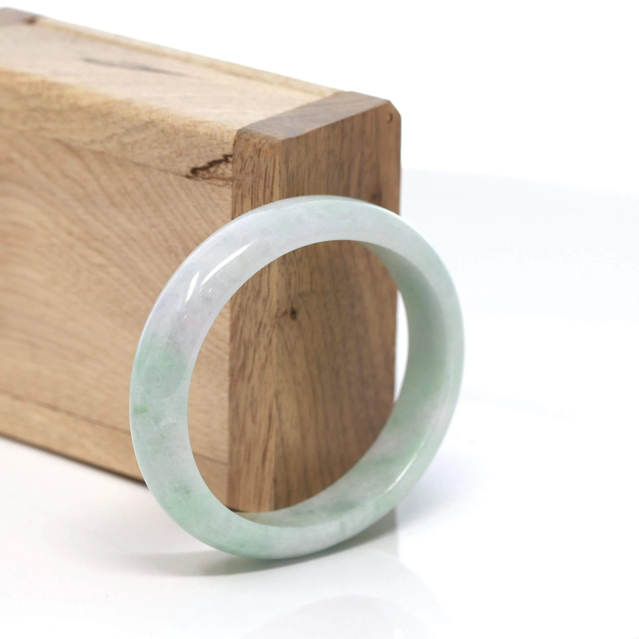 RealJade® "Half-Round Oval Bangle" Genuine Burmese Blue Green Jadeite Jade Oval Bangle Bracelet (54.23mm)#190