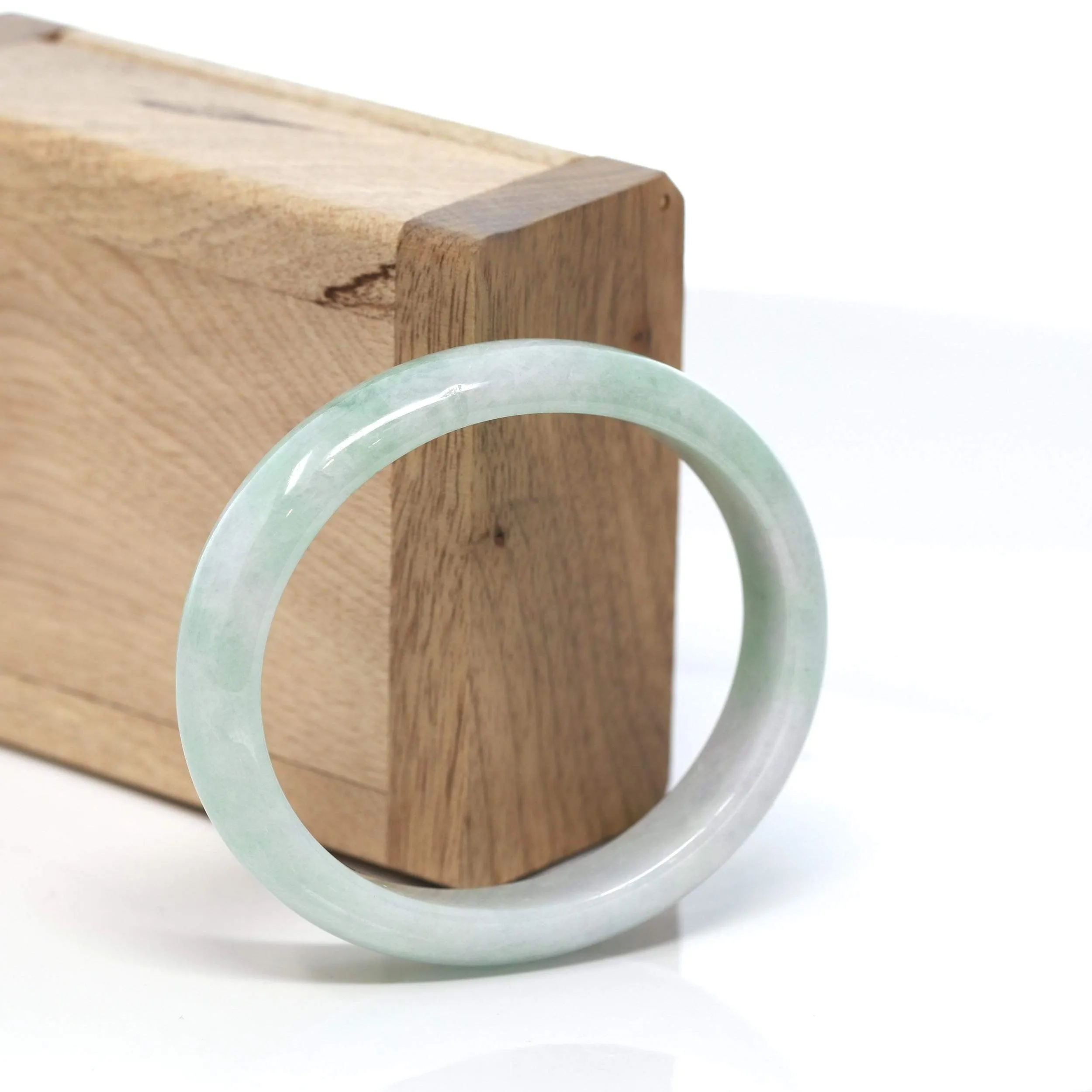 RealJade® "Half-Round Oval Bangle" Genuine Burmese Blue Green Jadeite Jade Oval Bangle Bracelet (54.23mm)#190