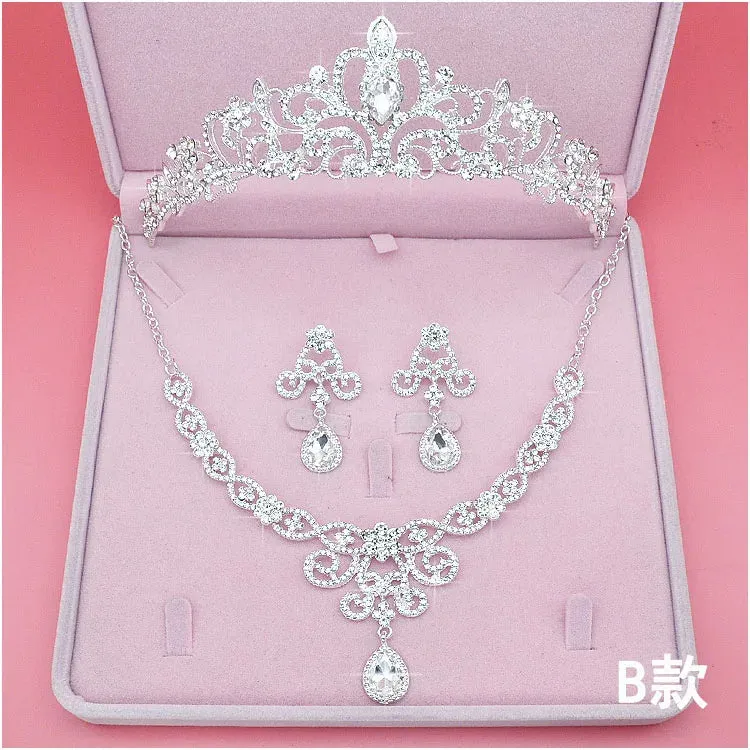 Rhinestone Crystal Tiara Crown Earrings Necklace Party Jewelry Sets