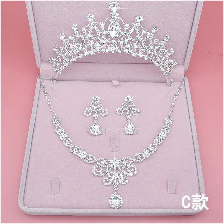 Rhinestone Crystal Tiara Crown Earrings Necklace Party Jewelry Sets