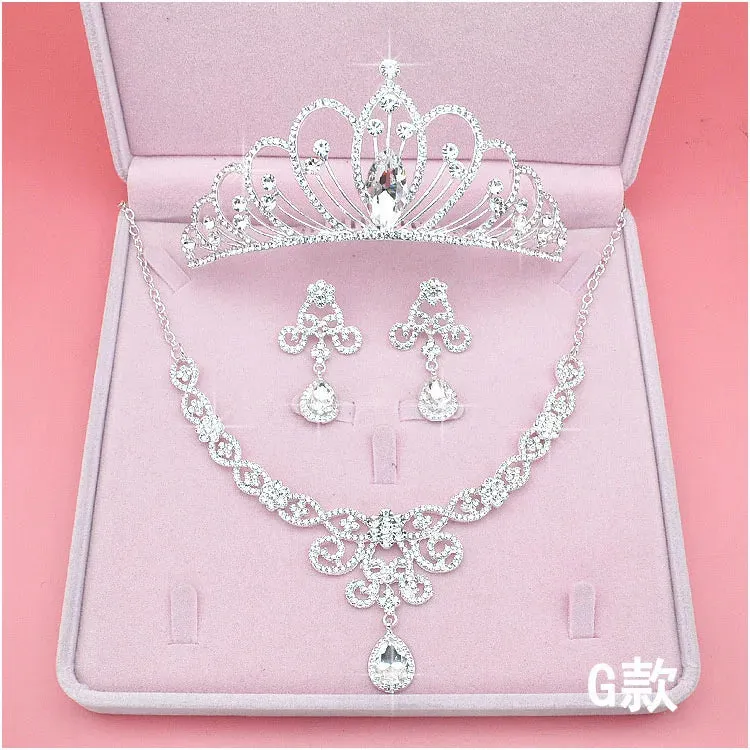 Rhinestone Crystal Tiara Crown Earrings Necklace Party Jewelry Sets