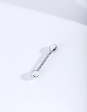 Rhodium Synthetic Opal Nipple Bar