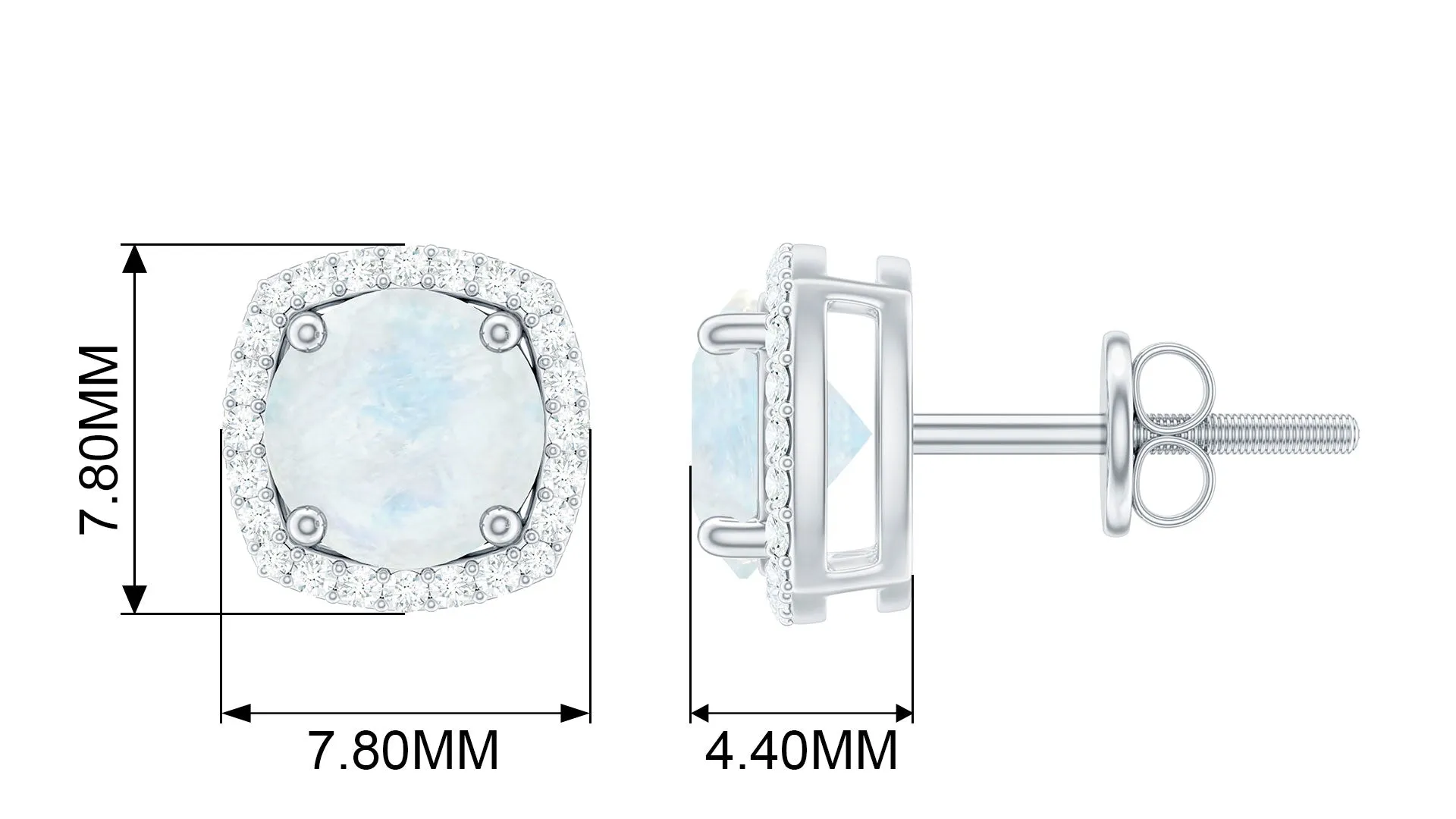 Round Moonstone Classic Halo Stud Earrings with Diamond