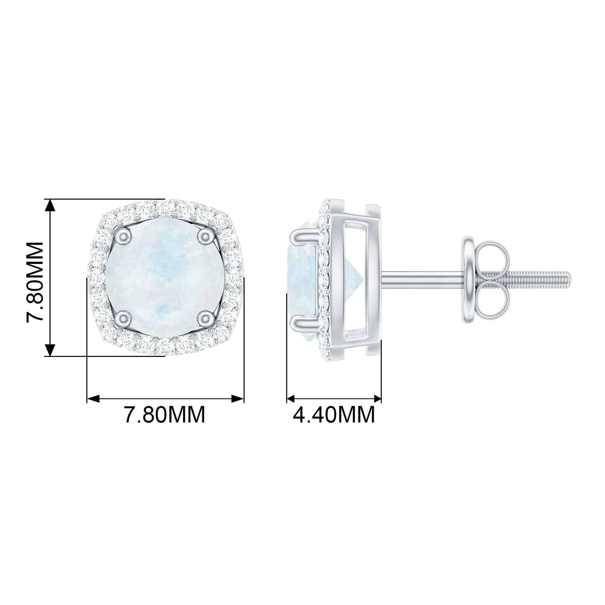 Round Moonstone Classic Halo Stud Earrings with Diamond