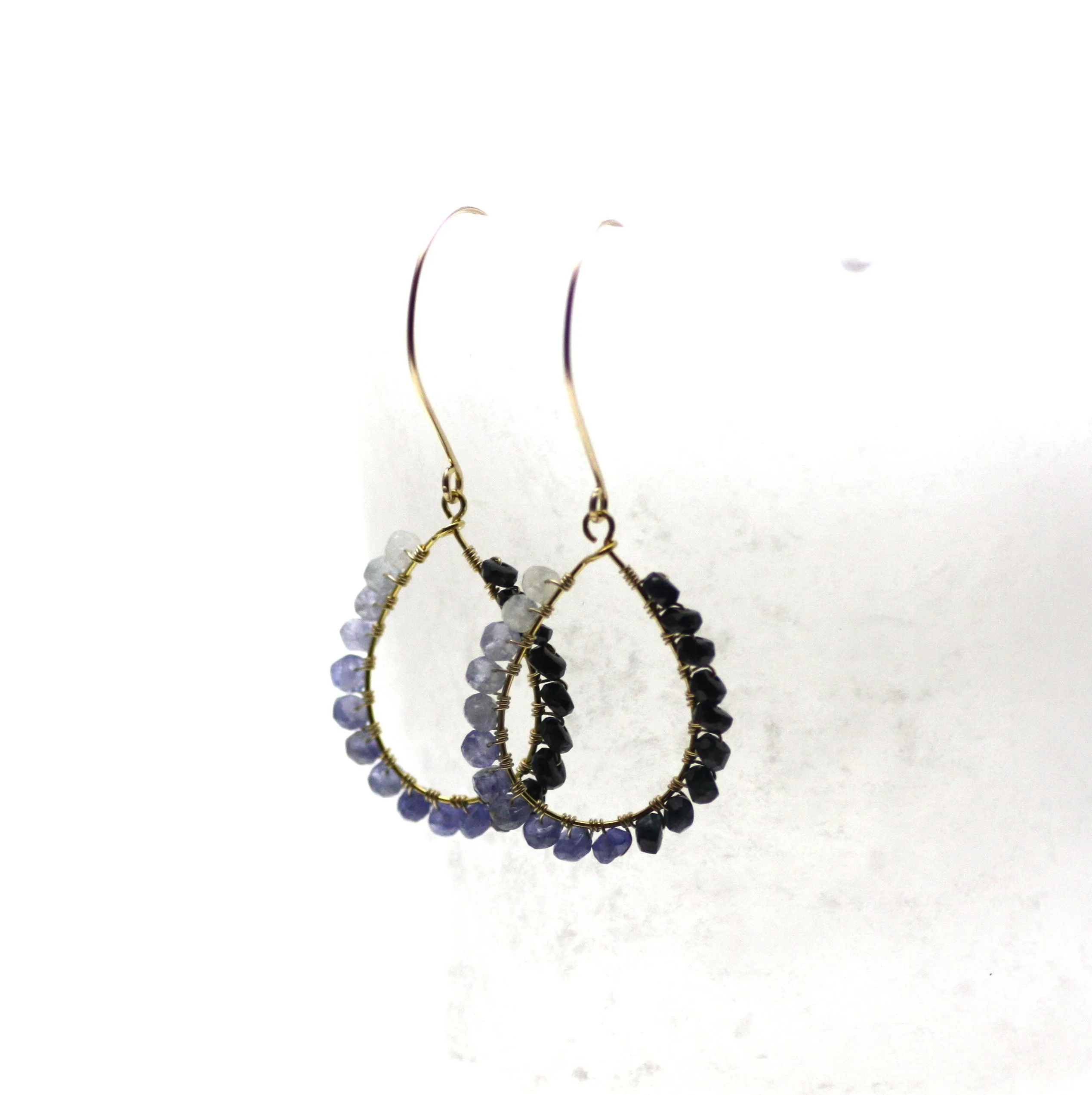 Sapphire Wire Wrapped Teardrop Earrings