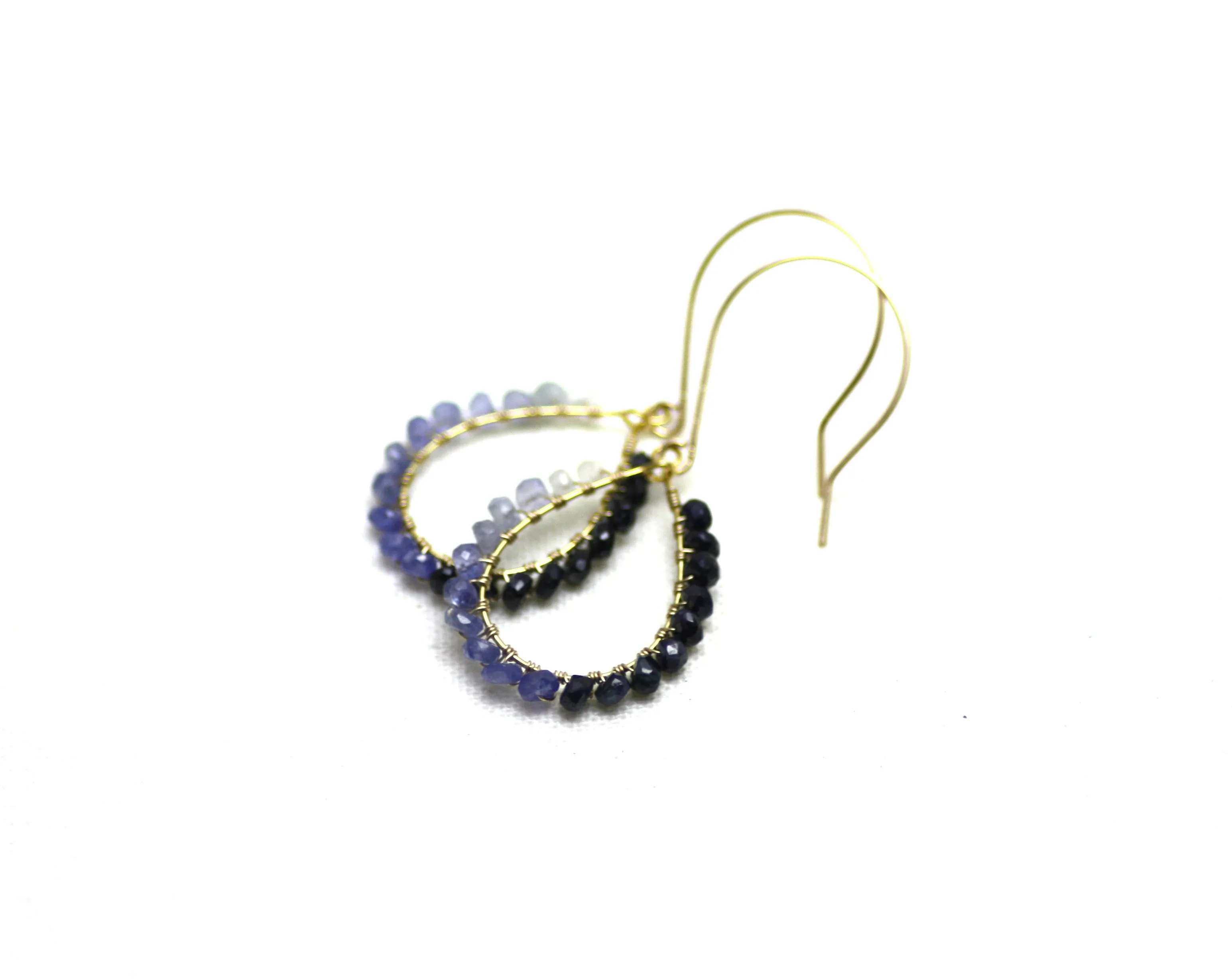 Sapphire Wire Wrapped Teardrop Earrings