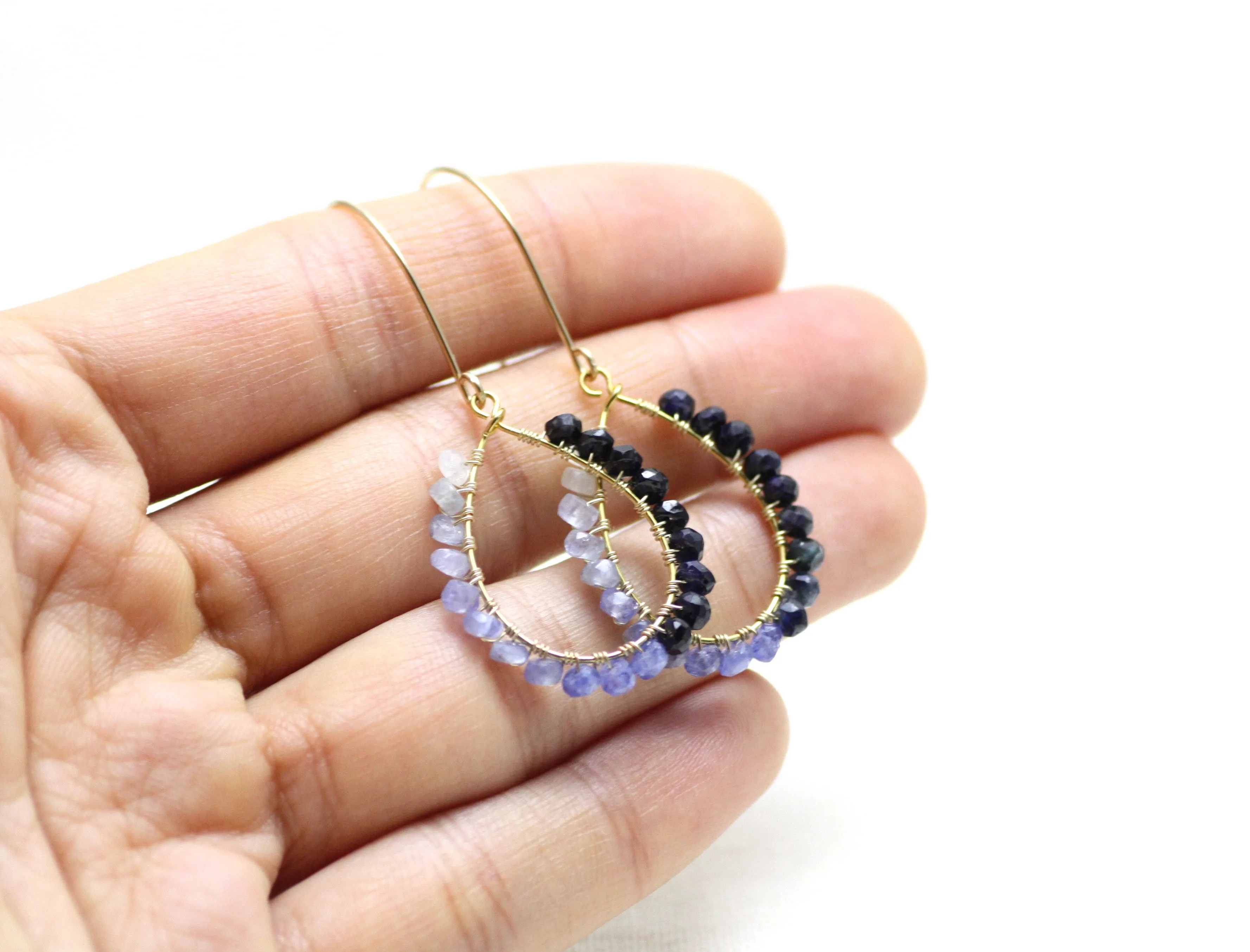 Sapphire Wire Wrapped Teardrop Earrings