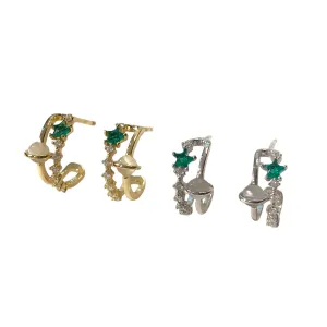Saturn Moonstone Star Emerald Huggies