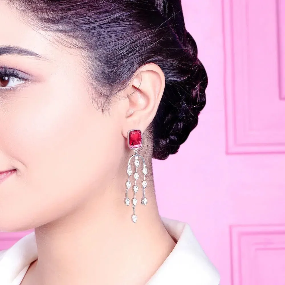 SILVER 92.5 Red chandelier EARRING