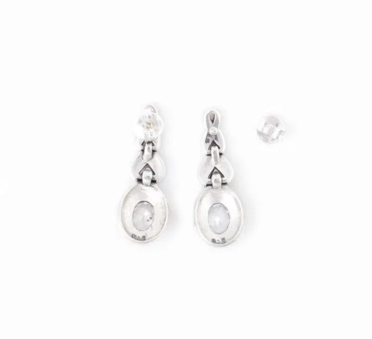 Silver Marcasite Coral Earrings Oval