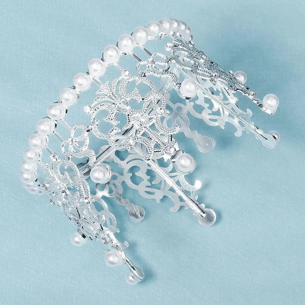Silver Pearl Birthday Crown Tiara Crown for Women Hair Accessory