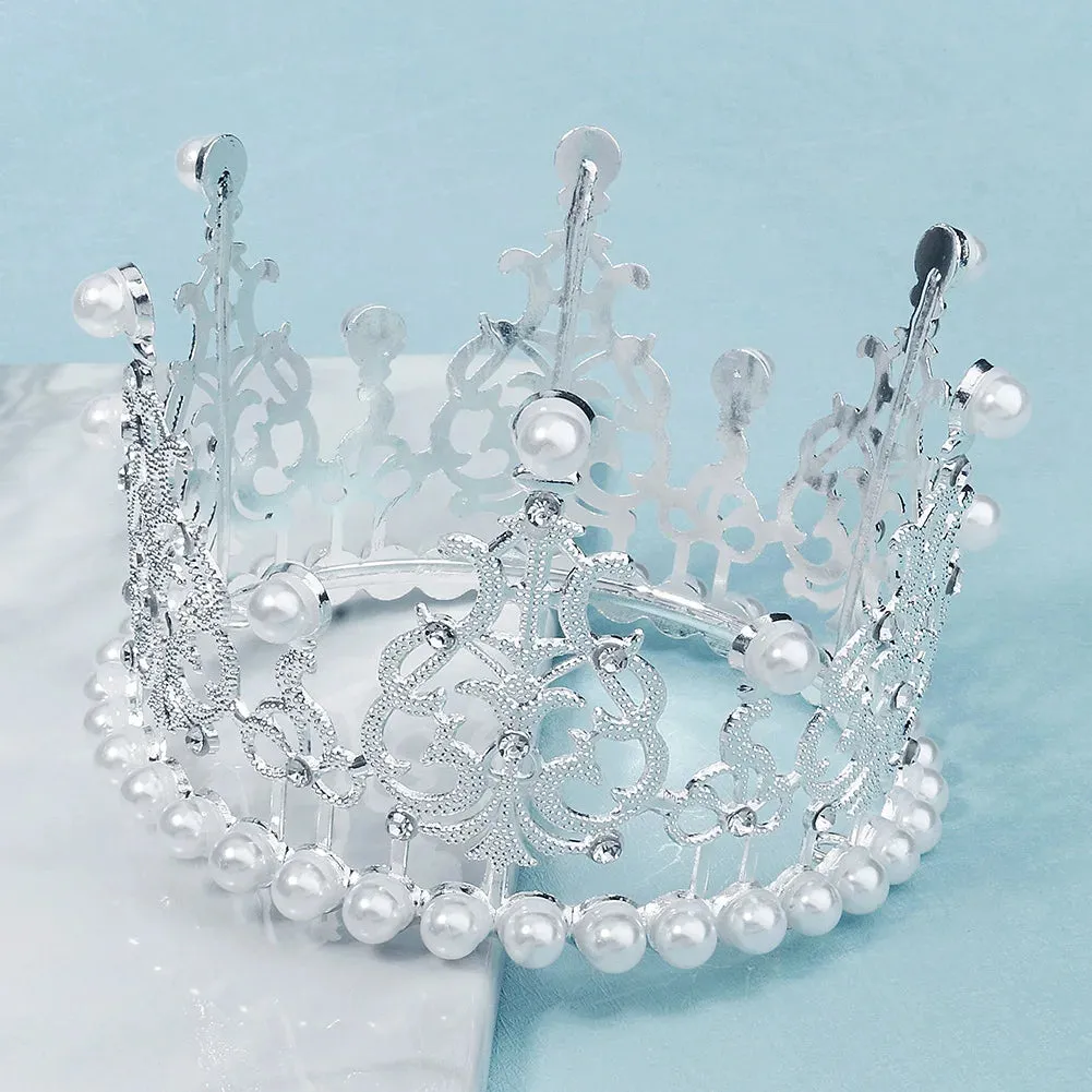 Silver Pearl Birthday Crown Tiara Crown for Women Hair Accessory