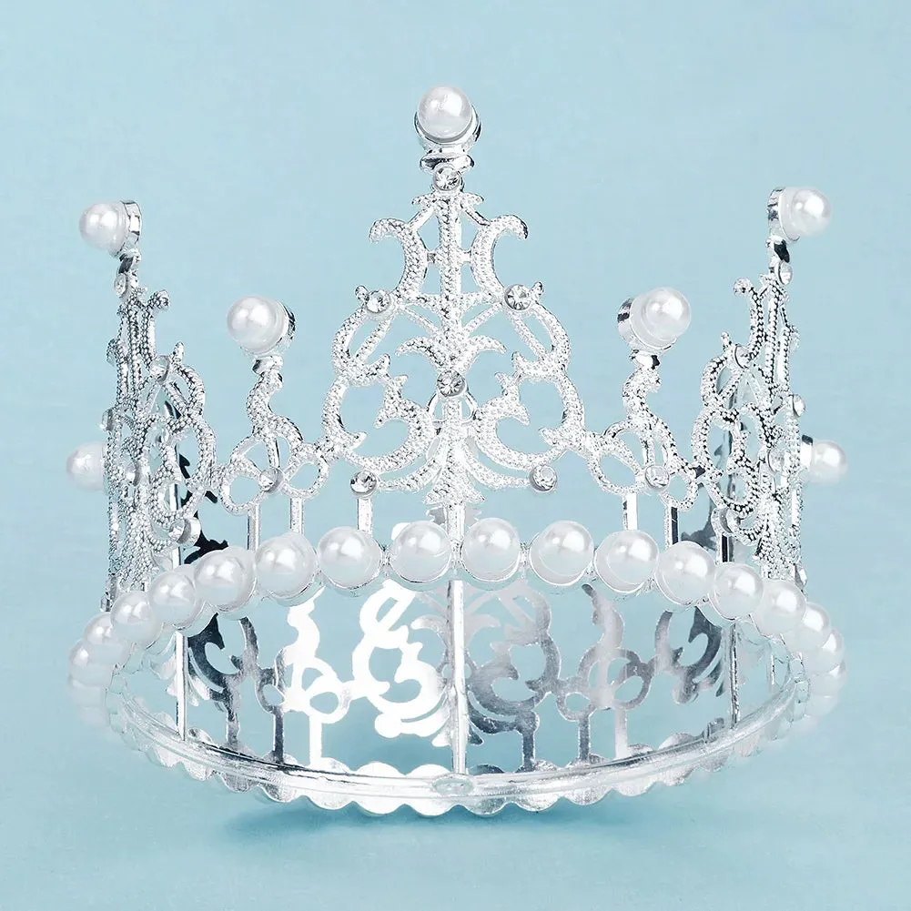 Silver Pearl Birthday Crown Tiara Crown for Women Hair Accessory
