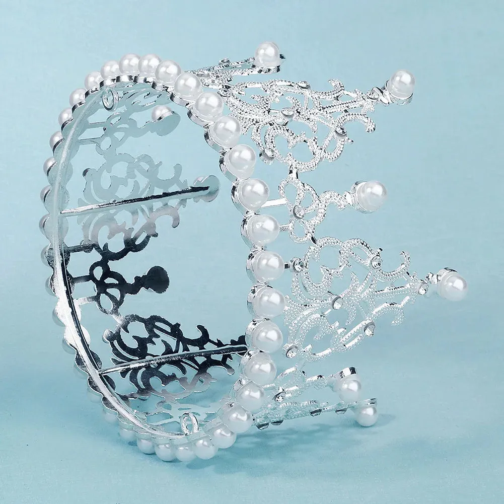 Silver Pearl Birthday Crown Tiara Crown for Women Hair Accessory