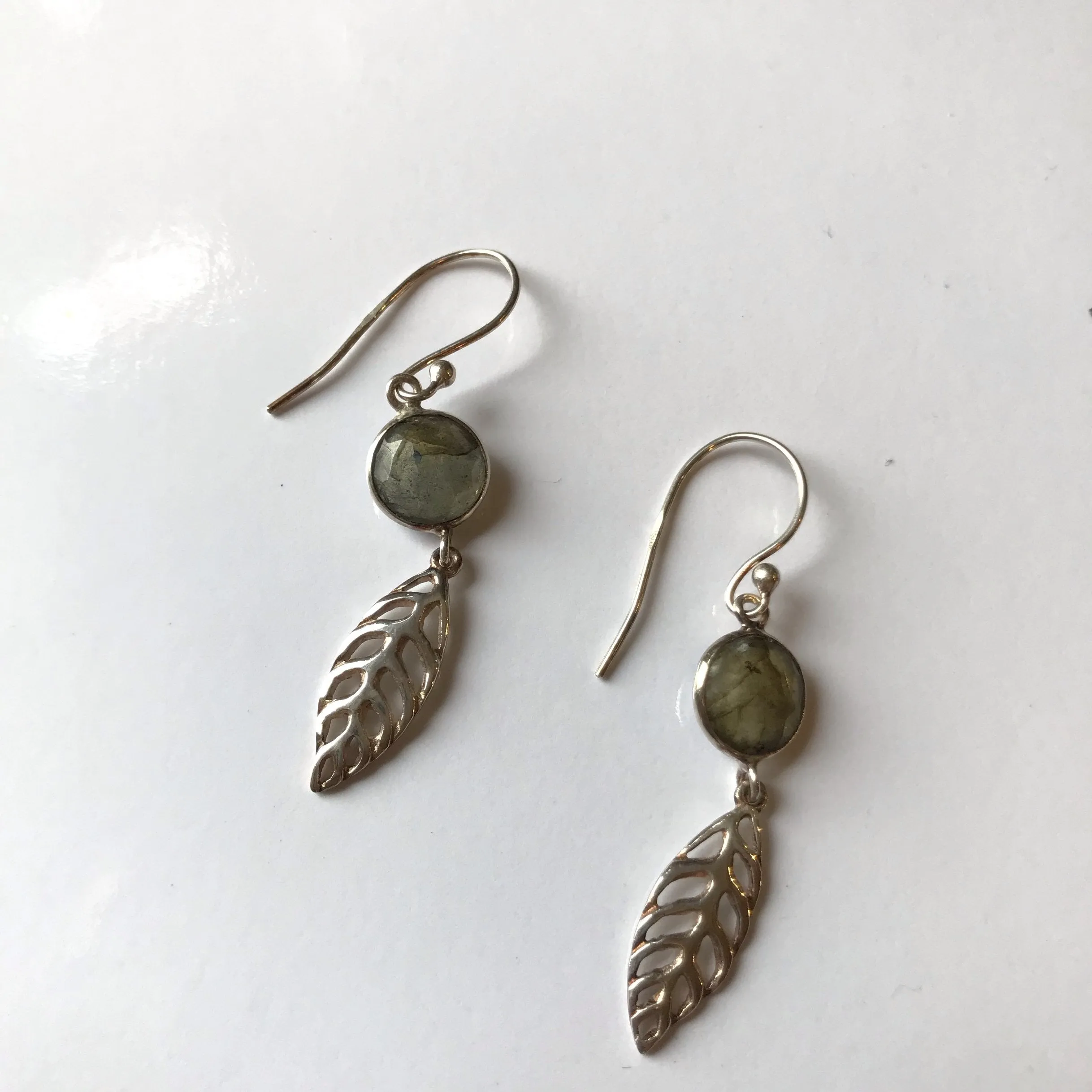 Silver/Rose Gold Leaf Drops with Gemstone