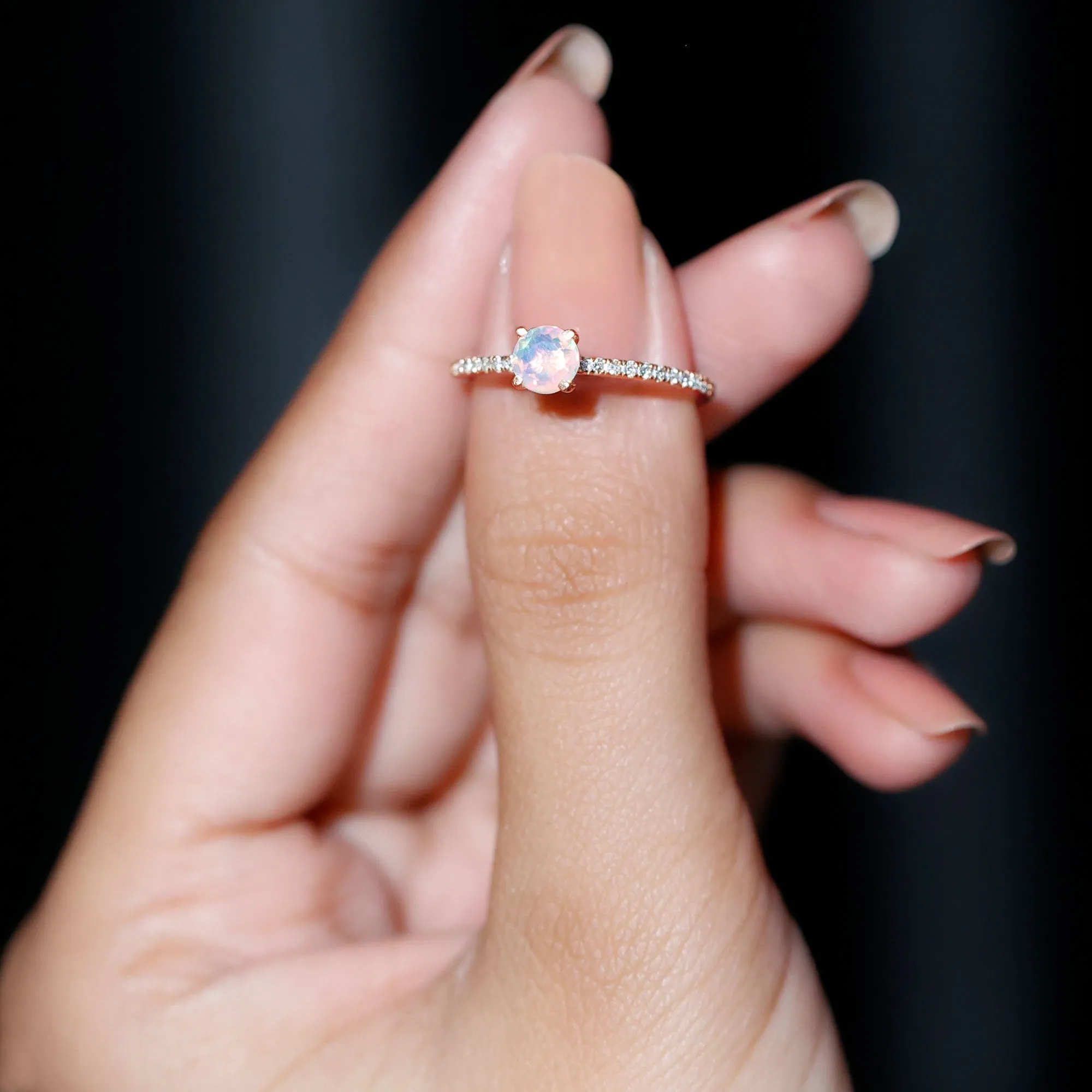 Simple Ethiopian Opal and Diamond Solitaire Ring