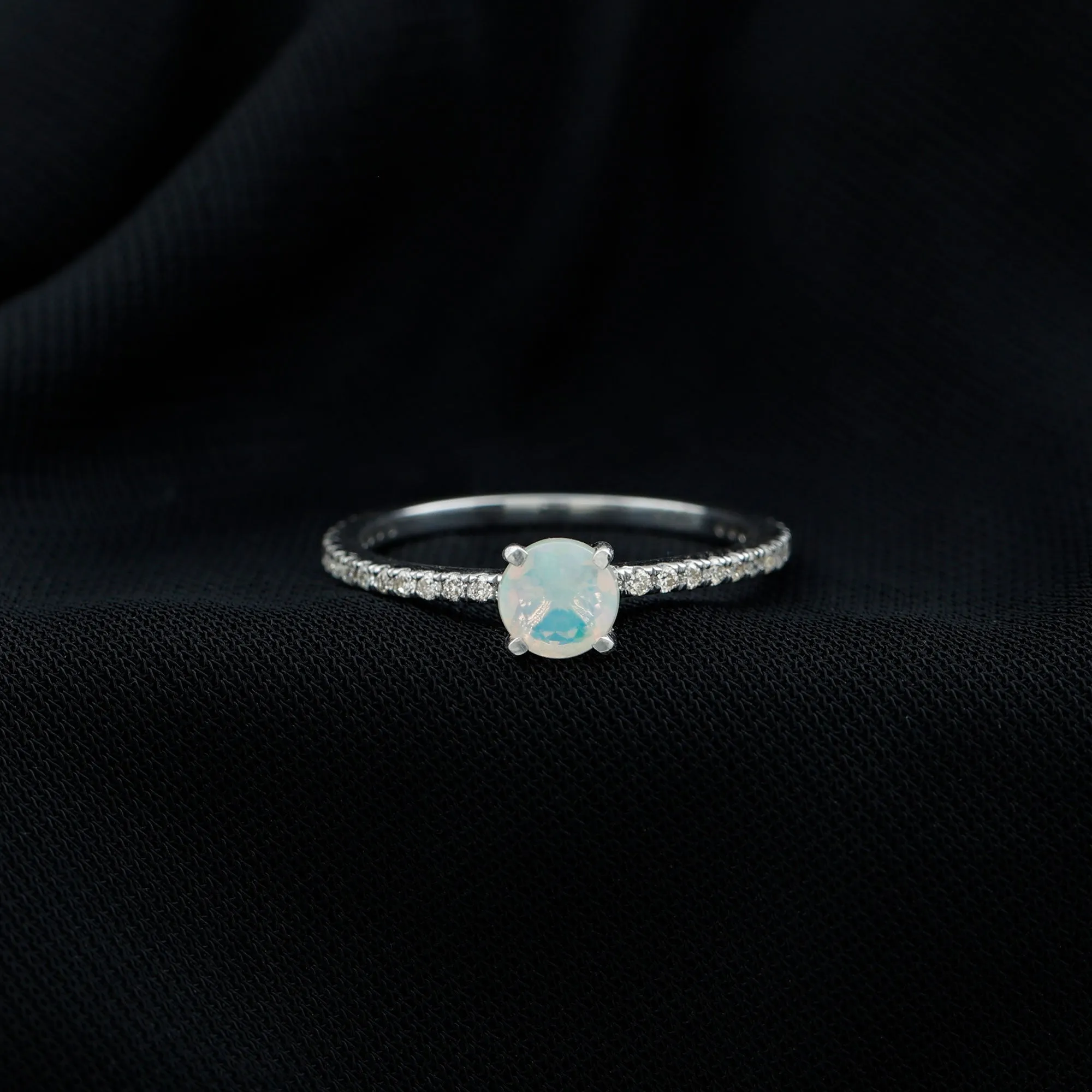 Simple Ethiopian Opal and Diamond Solitaire Ring