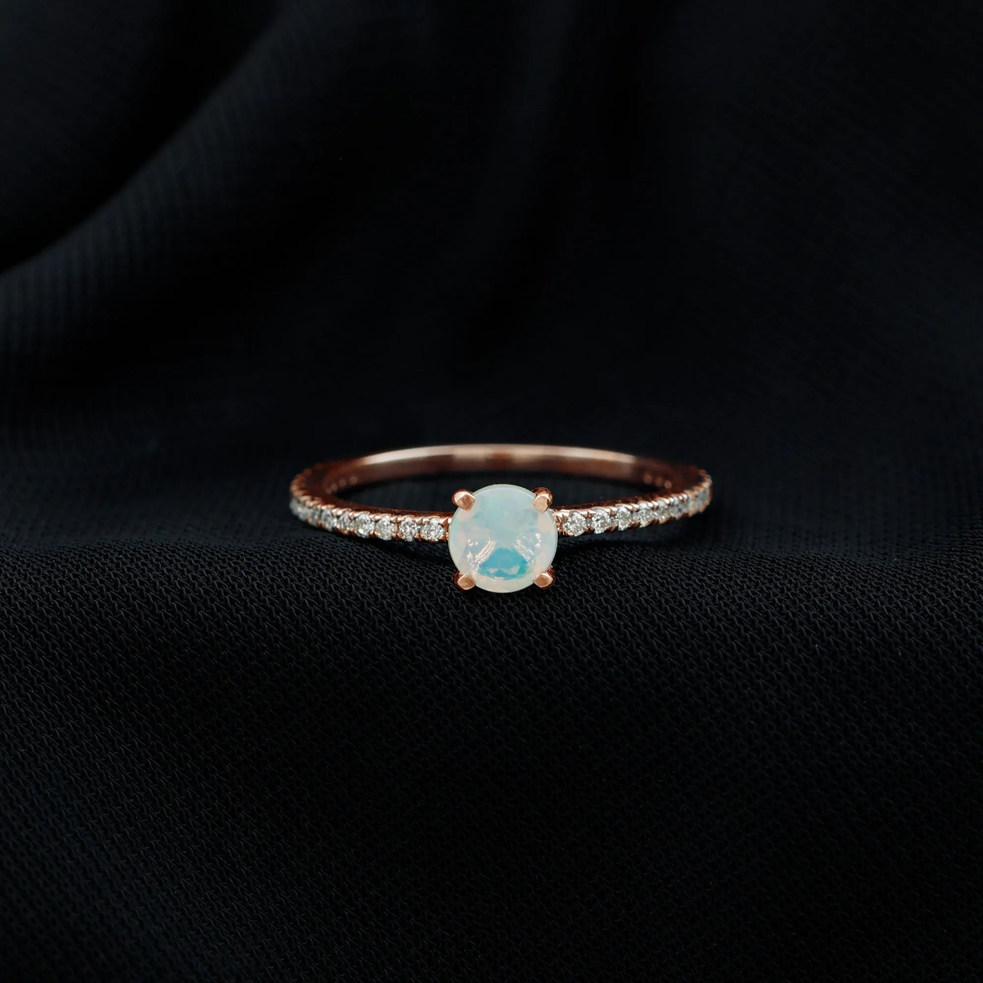 Simple Ethiopian Opal and Diamond Solitaire Ring