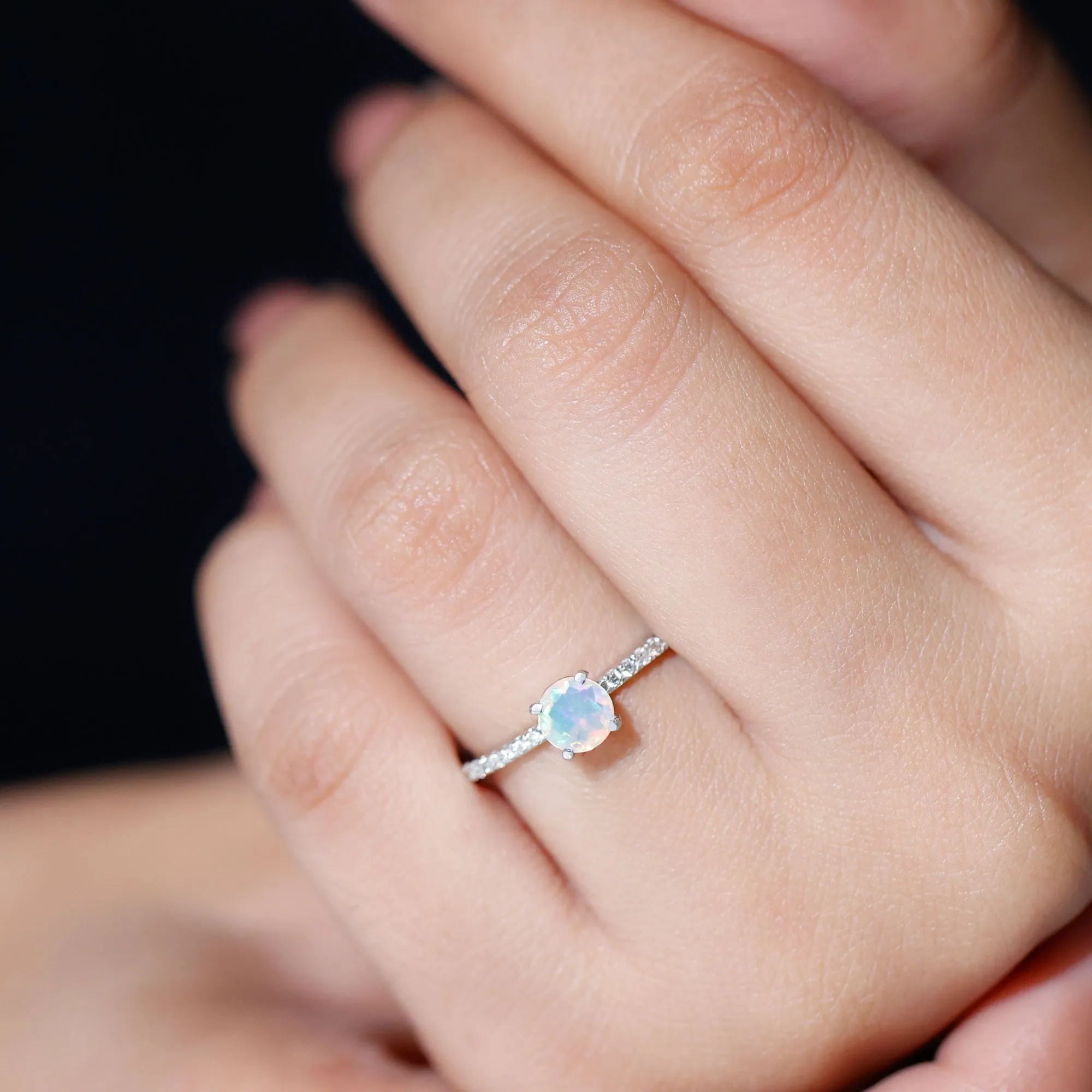 Simple Ethiopian Opal and Diamond Solitaire Ring