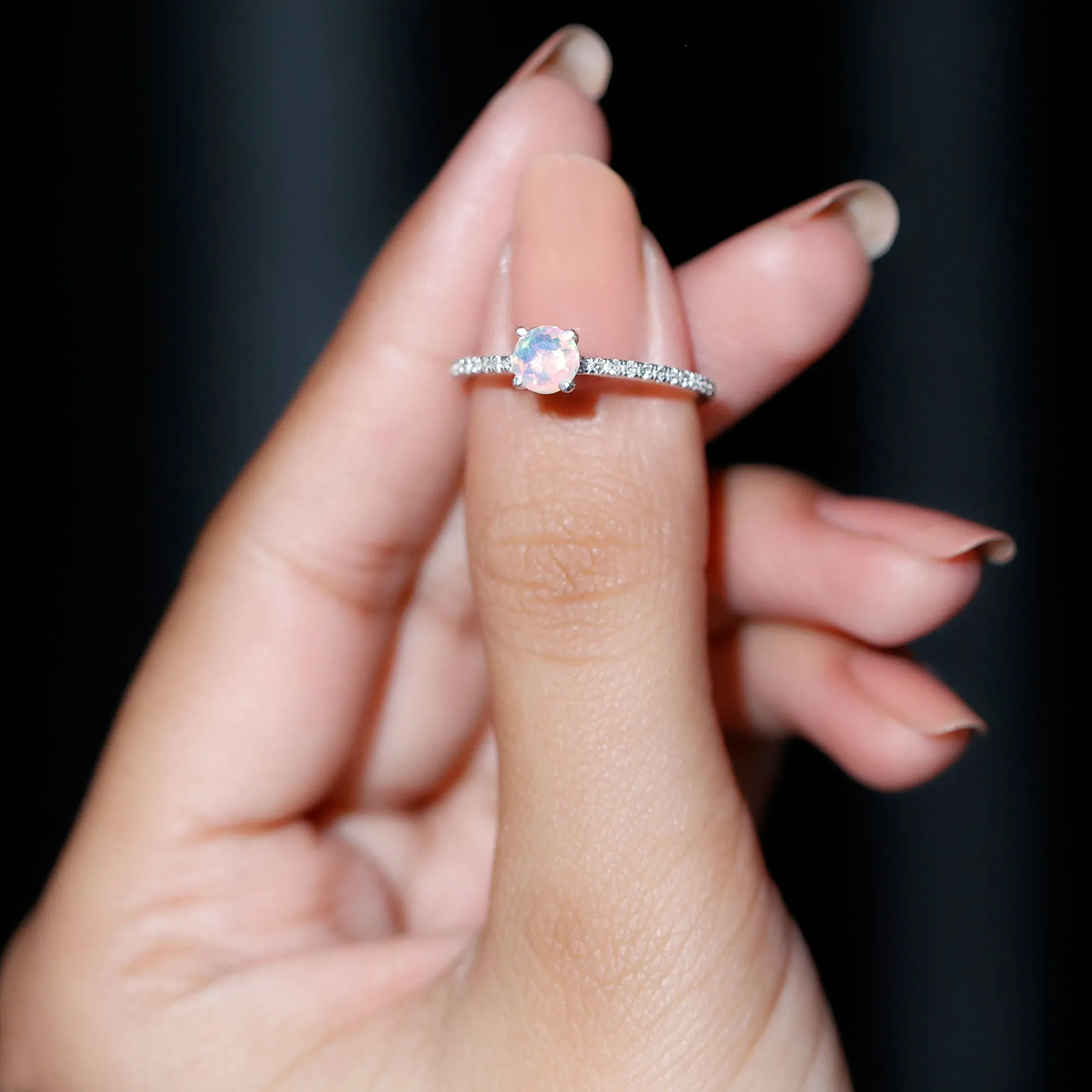 Simple Ethiopian Opal and Diamond Solitaire Ring