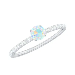 Simple Ethiopian Opal and Diamond Solitaire Ring