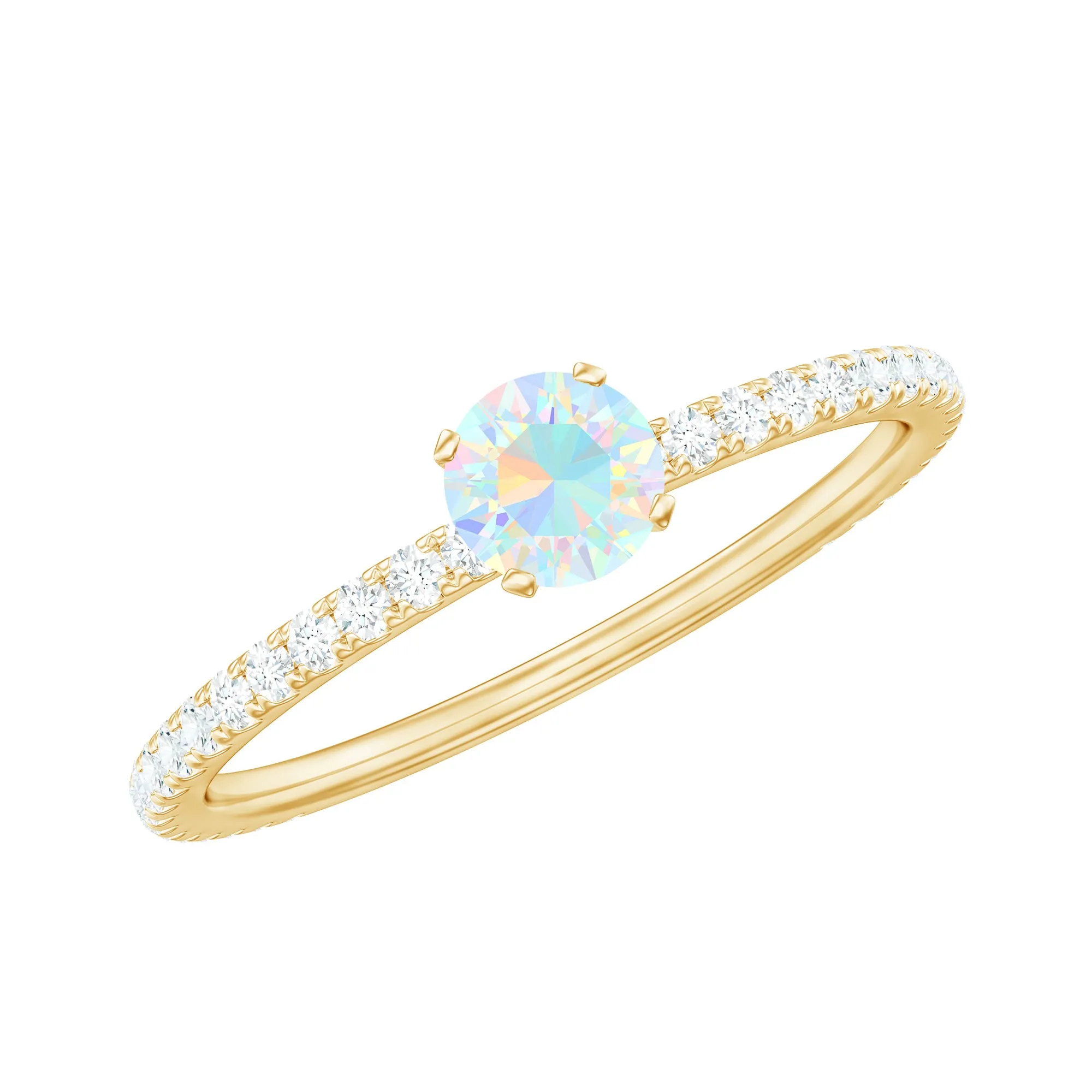 Simple Ethiopian Opal and Diamond Solitaire Ring