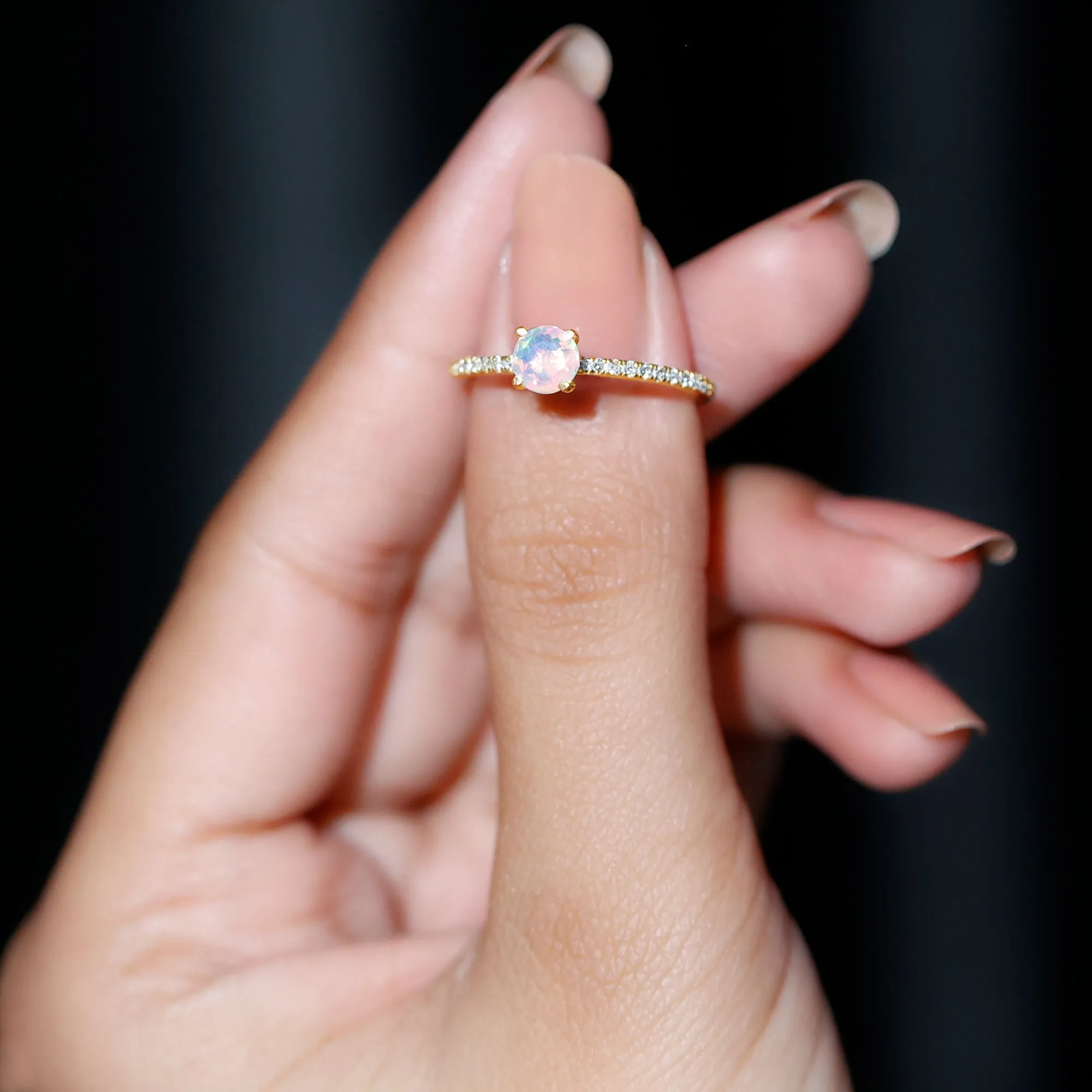 Simple Ethiopian Opal and Diamond Solitaire Ring
