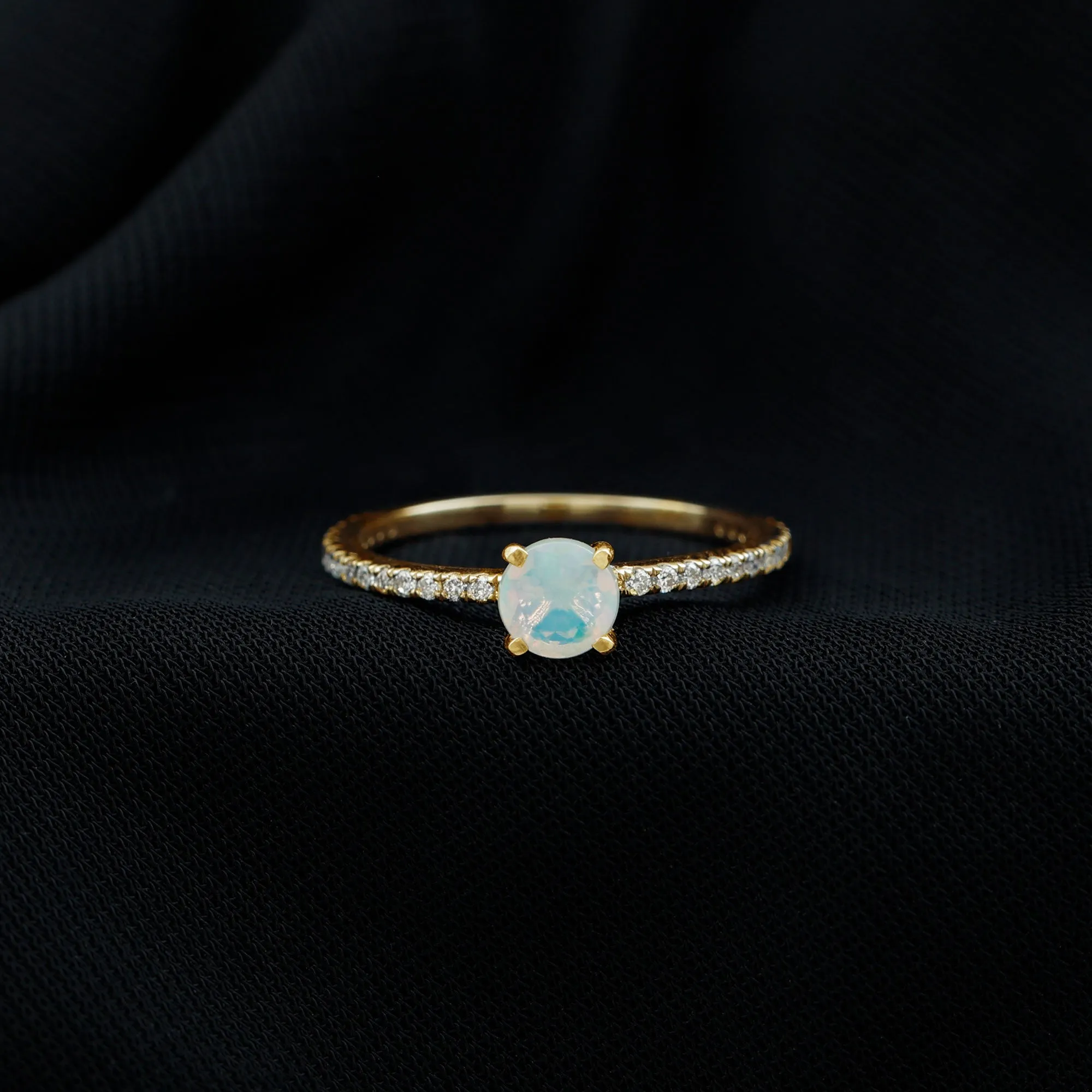 Simple Ethiopian Opal and Diamond Solitaire Ring