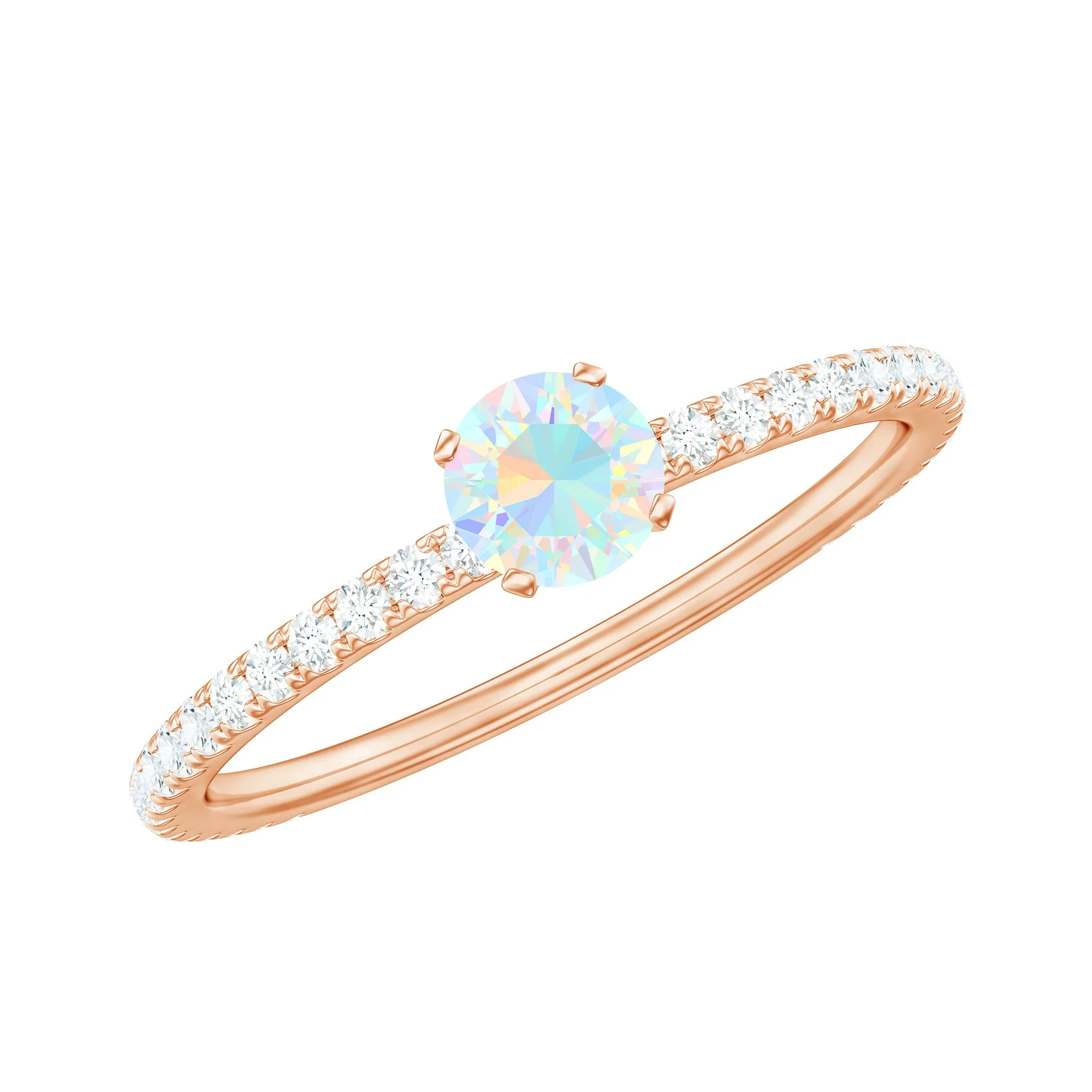 Simple Ethiopian Opal and Diamond Solitaire Ring