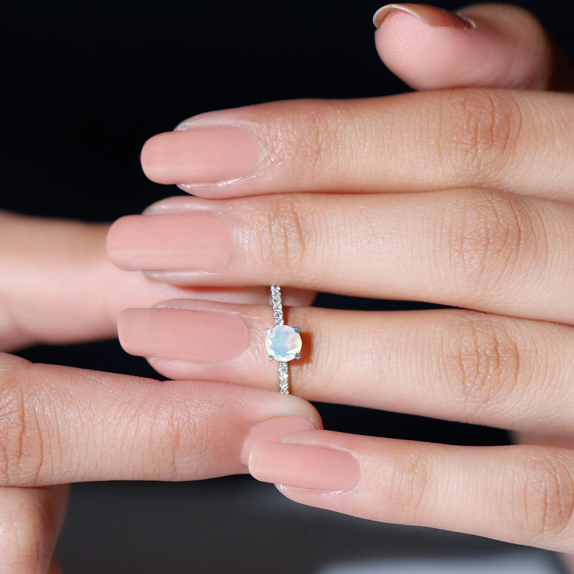Simple Ethiopian Opal and Diamond Solitaire Ring
