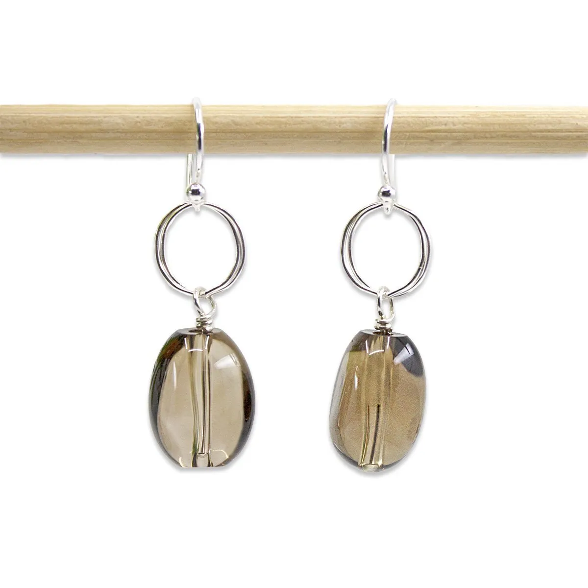 Smoky Quartz Circle Drop Earrings