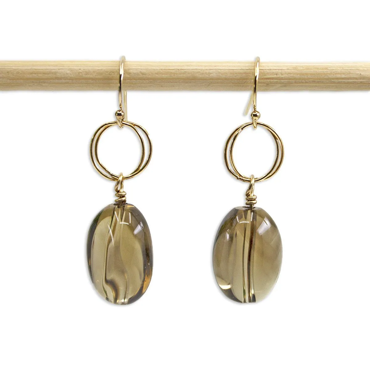 Smoky Quartz Circle Drop Earrings