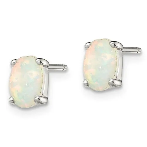 Sterling Silver 5x7mm Oval Created White Opal Post Earrings