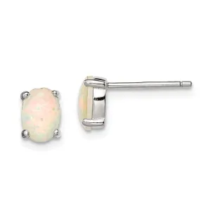 Sterling Silver 5x7mm Oval Created White Opal Post Earrings