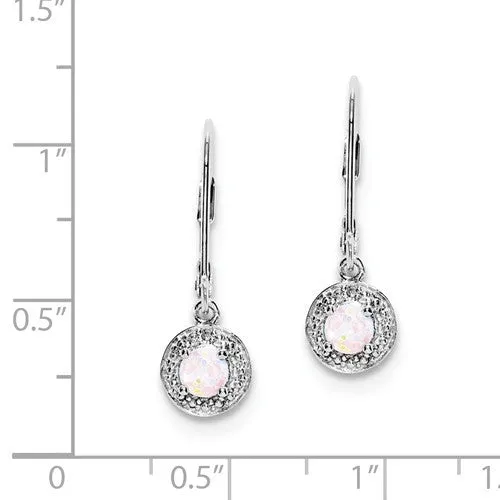 Sterling Silver Created White Opal and Diamond Halo-Style Leverback Earrings