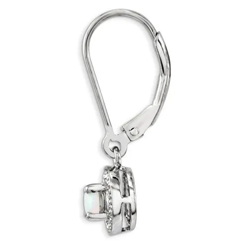 Sterling Silver Created White Opal and Diamond Halo-Style Leverback Earrings