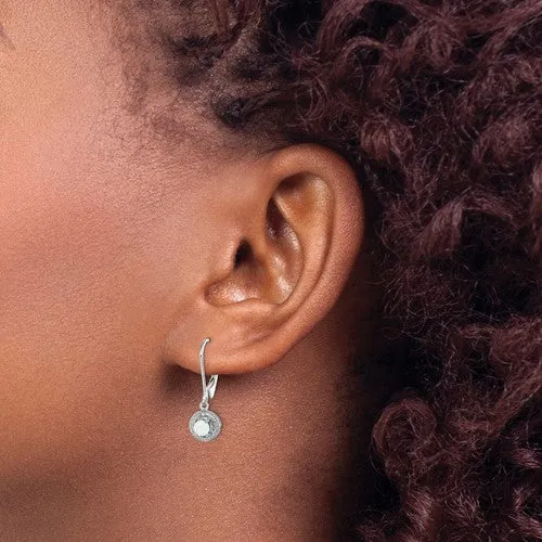 Sterling Silver Created White Opal and Diamond Halo-Style Leverback Earrings