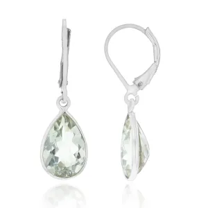Sterling Silver Green Amethyst Pear Hook Drop Earrings