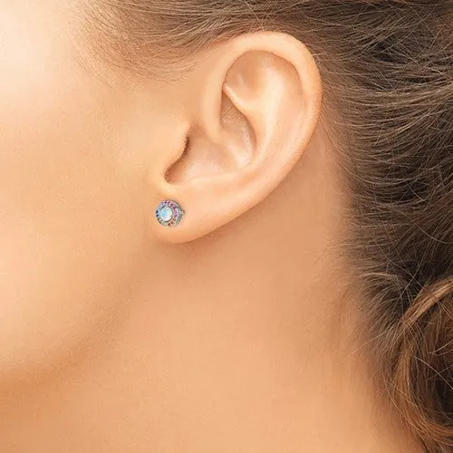 Sterling Silver Opal And Colorful Rainbow CZ Halo Earrings