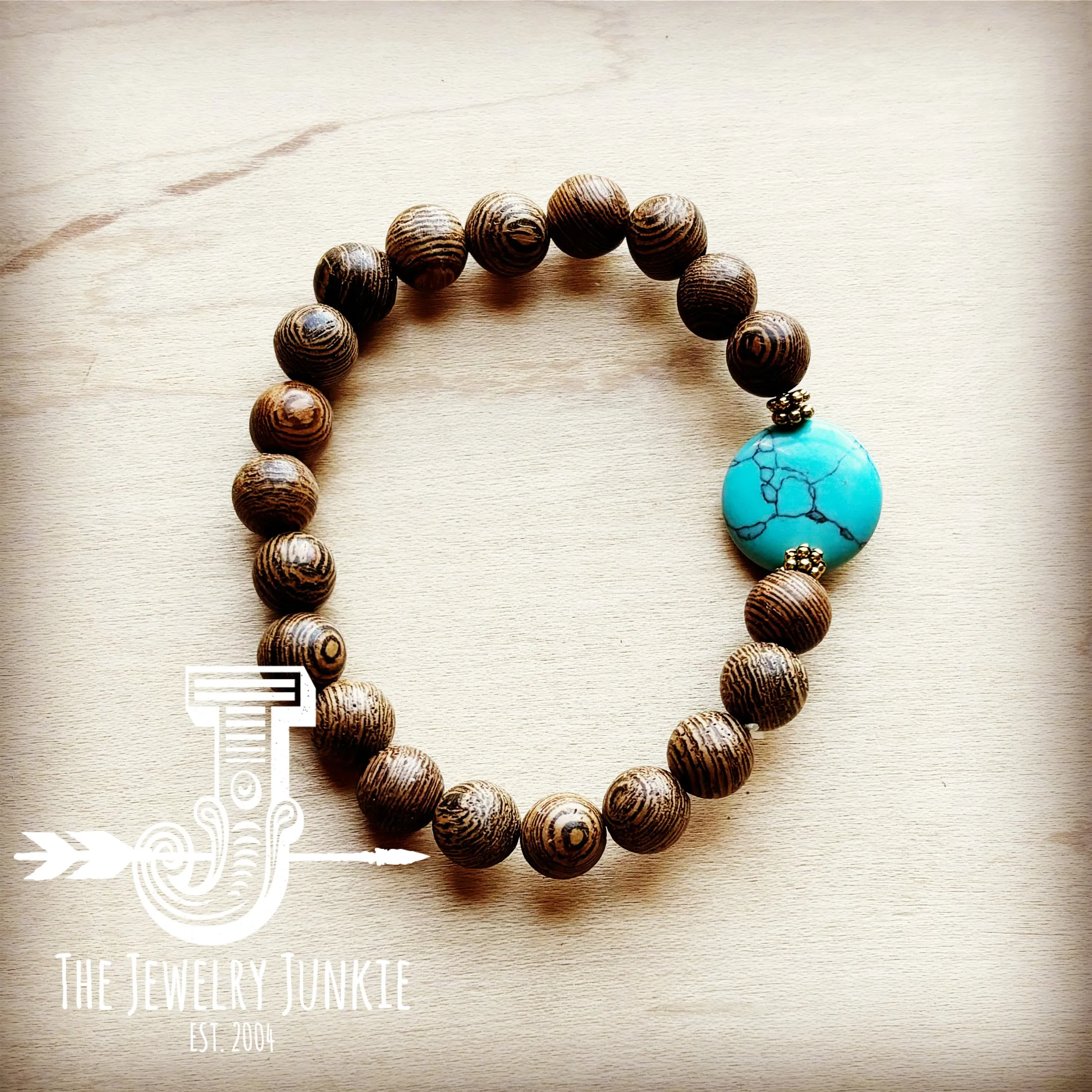 **Stretch Bracelet in Wood & Jade 805v