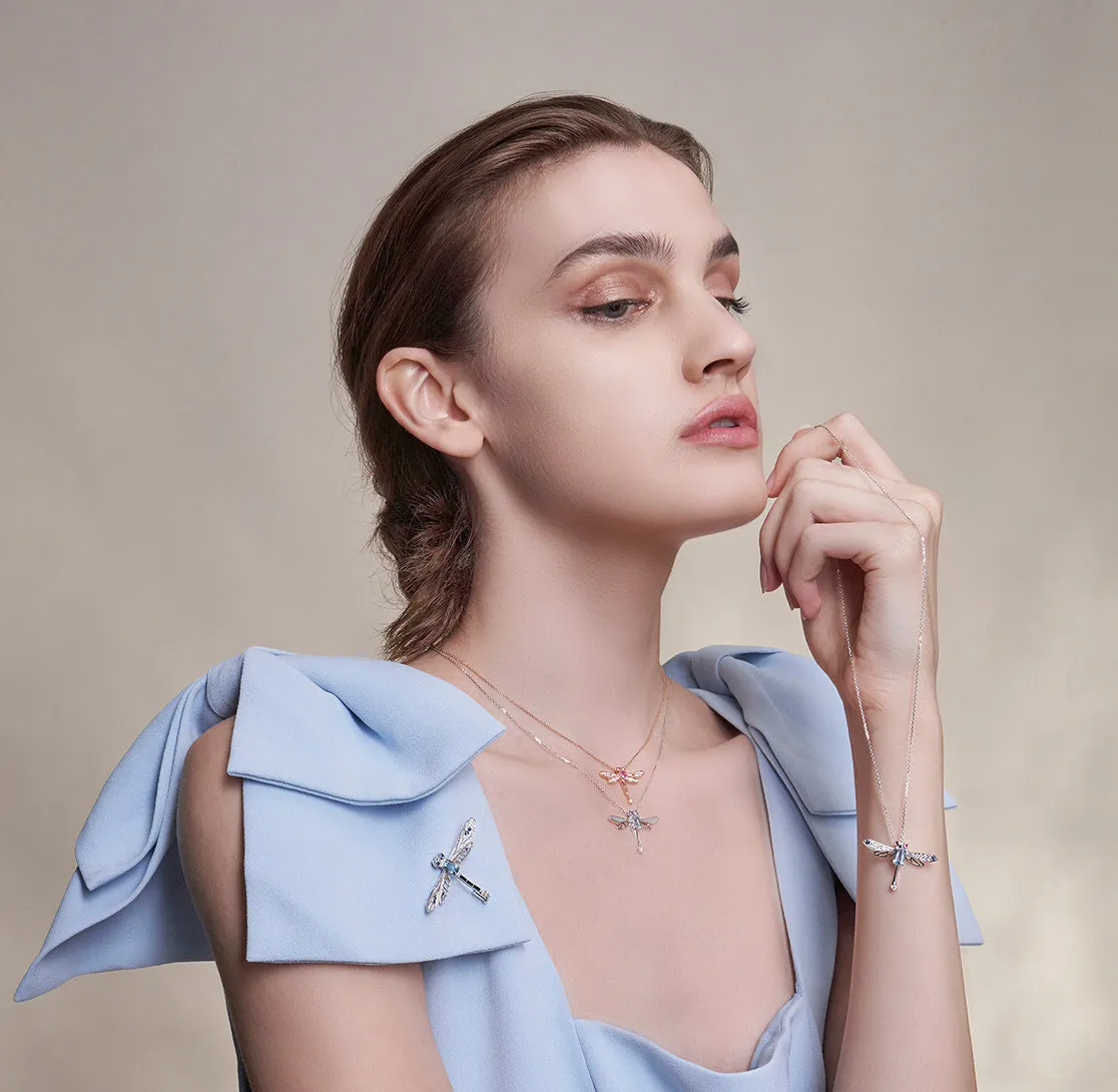THIALH - FAUNA & FLORA - 18K White Gold Dragonfly Aquamarine and Diamond Necklace
