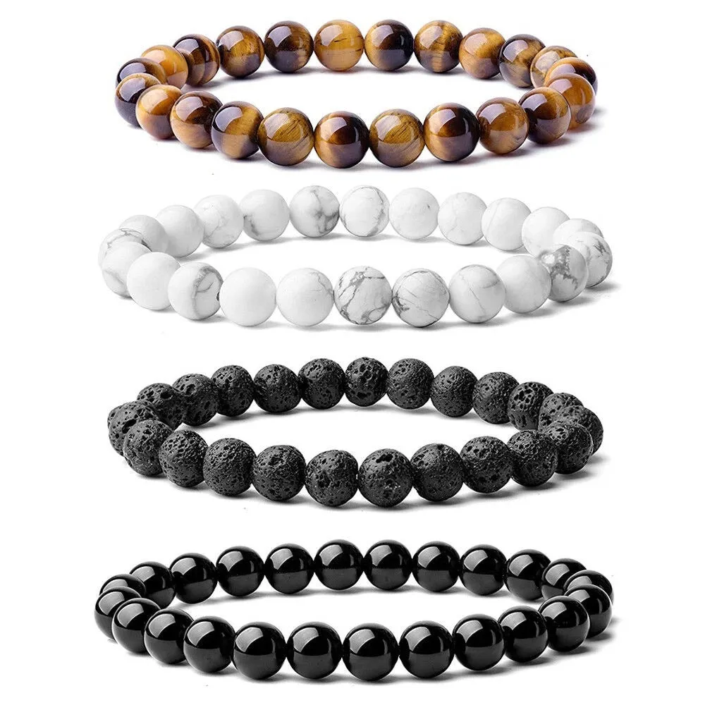 Tiger Eye Stone Volcanic Stone White Pine Frosted Stone Couple Bracelet