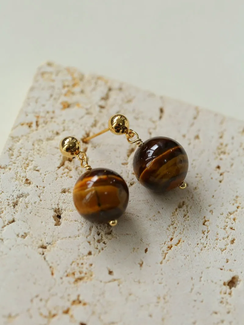 Tiger's Eye Stone Drop Earrings