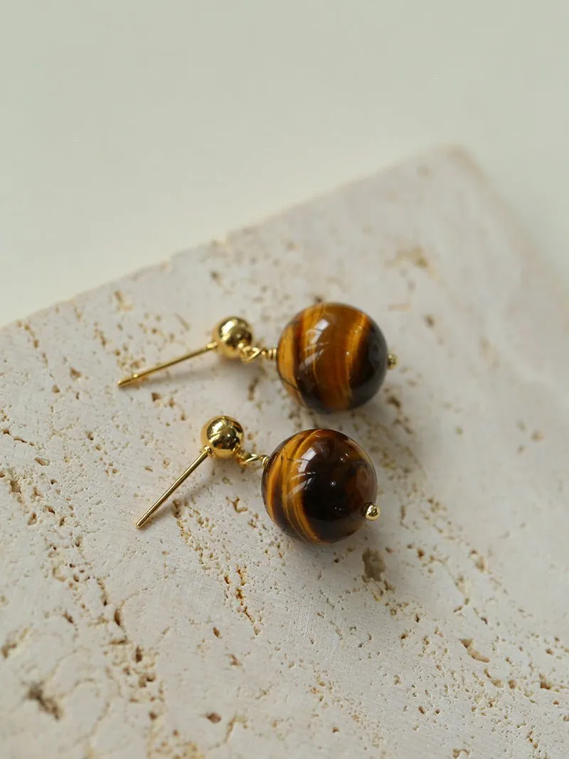 Tiger's Eye Stone Drop Earrings