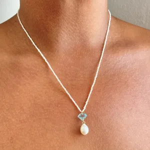 TINY TINY TINY pearls with aquamarine and drop pearl center
