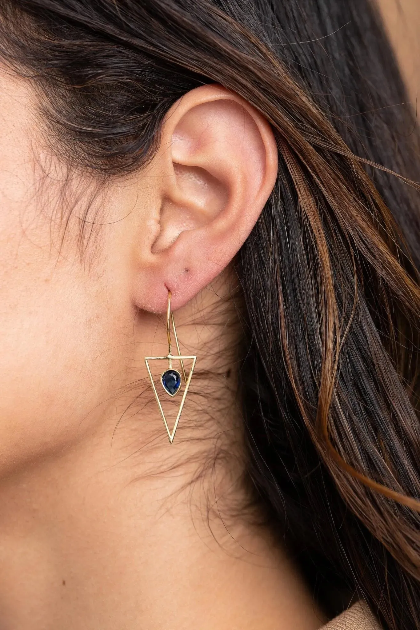 Triangle Open Frame Gemstone Earrings