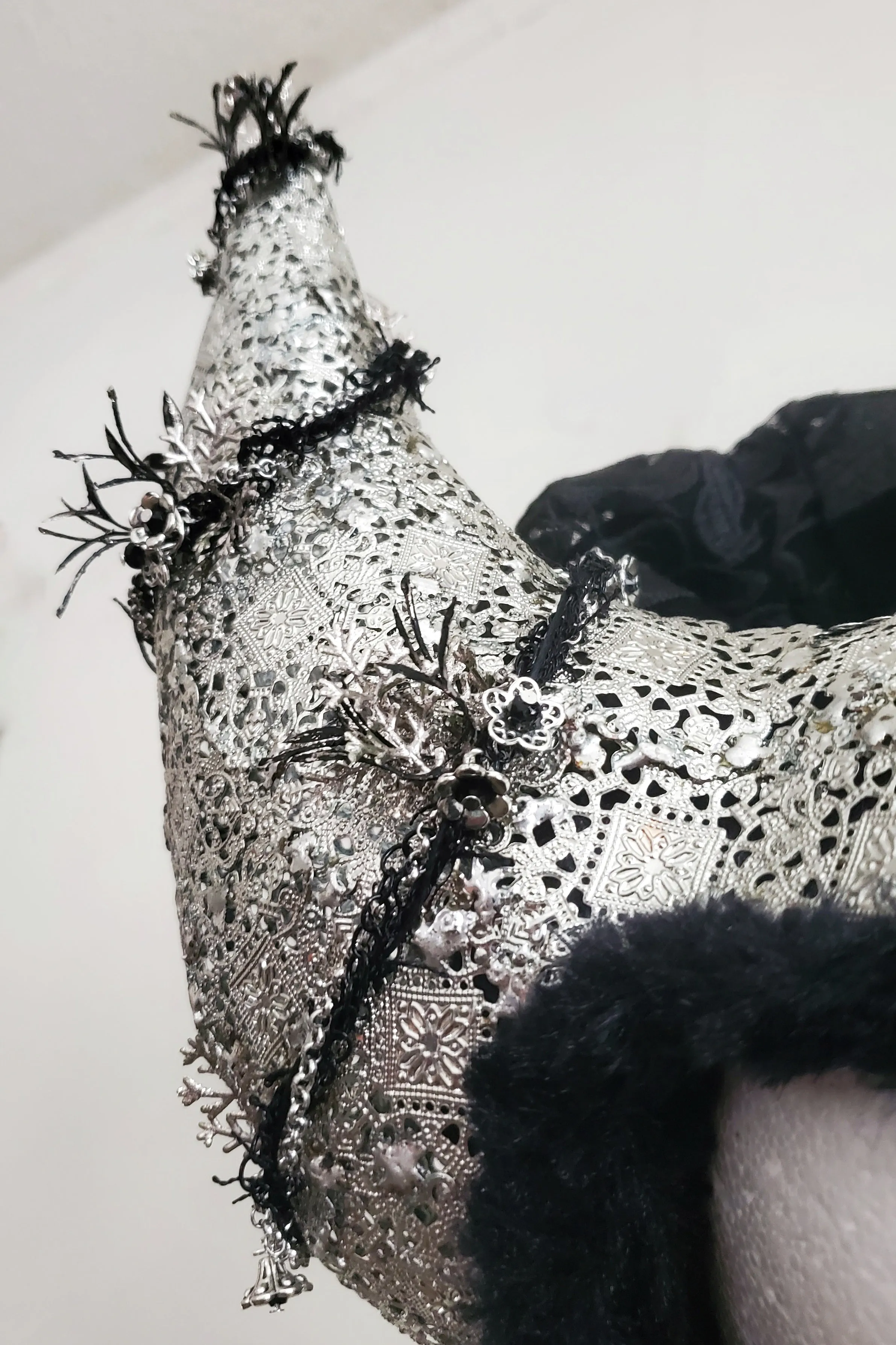 Tribal Goth Horned Headress with Embroidered Veil