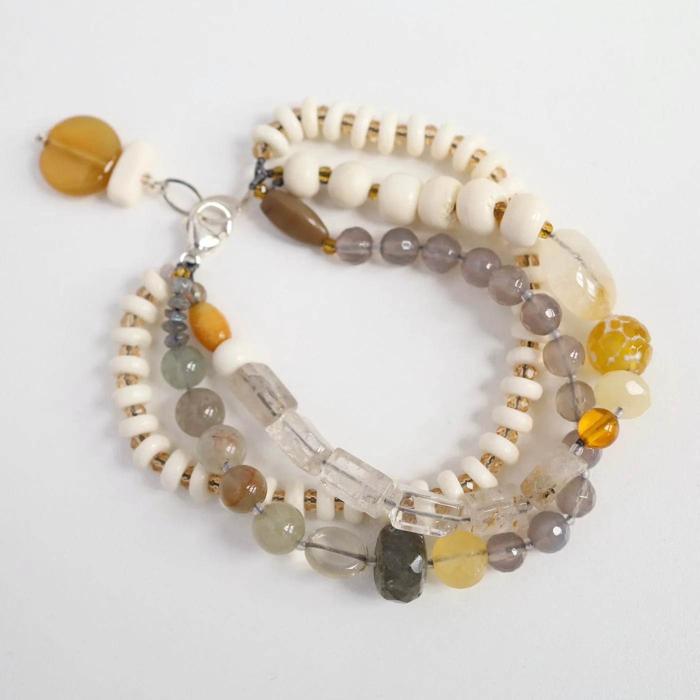 Triple Strand Bone & Labradorite Mix Bracelet