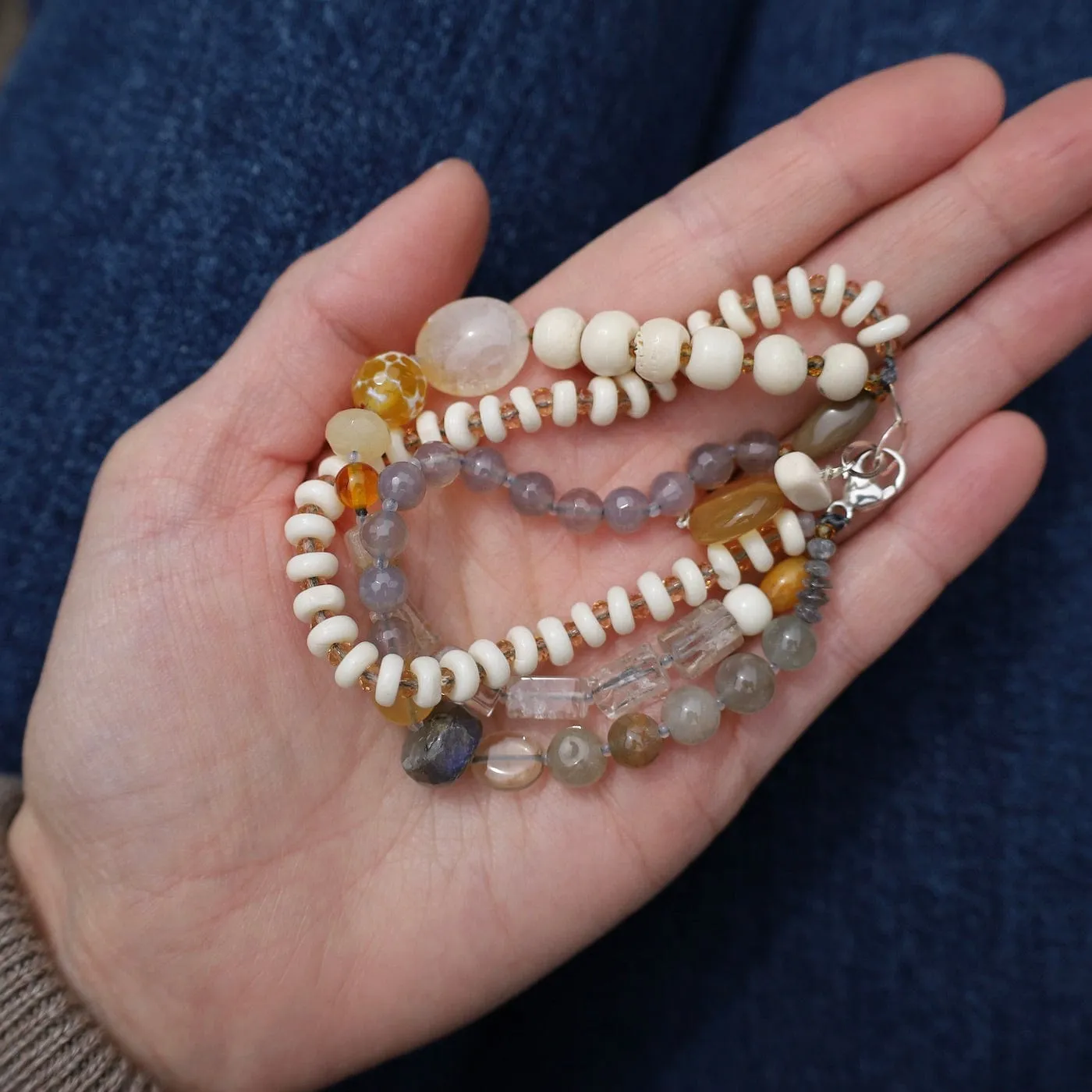 Triple Strand Bone & Labradorite Mix Bracelet