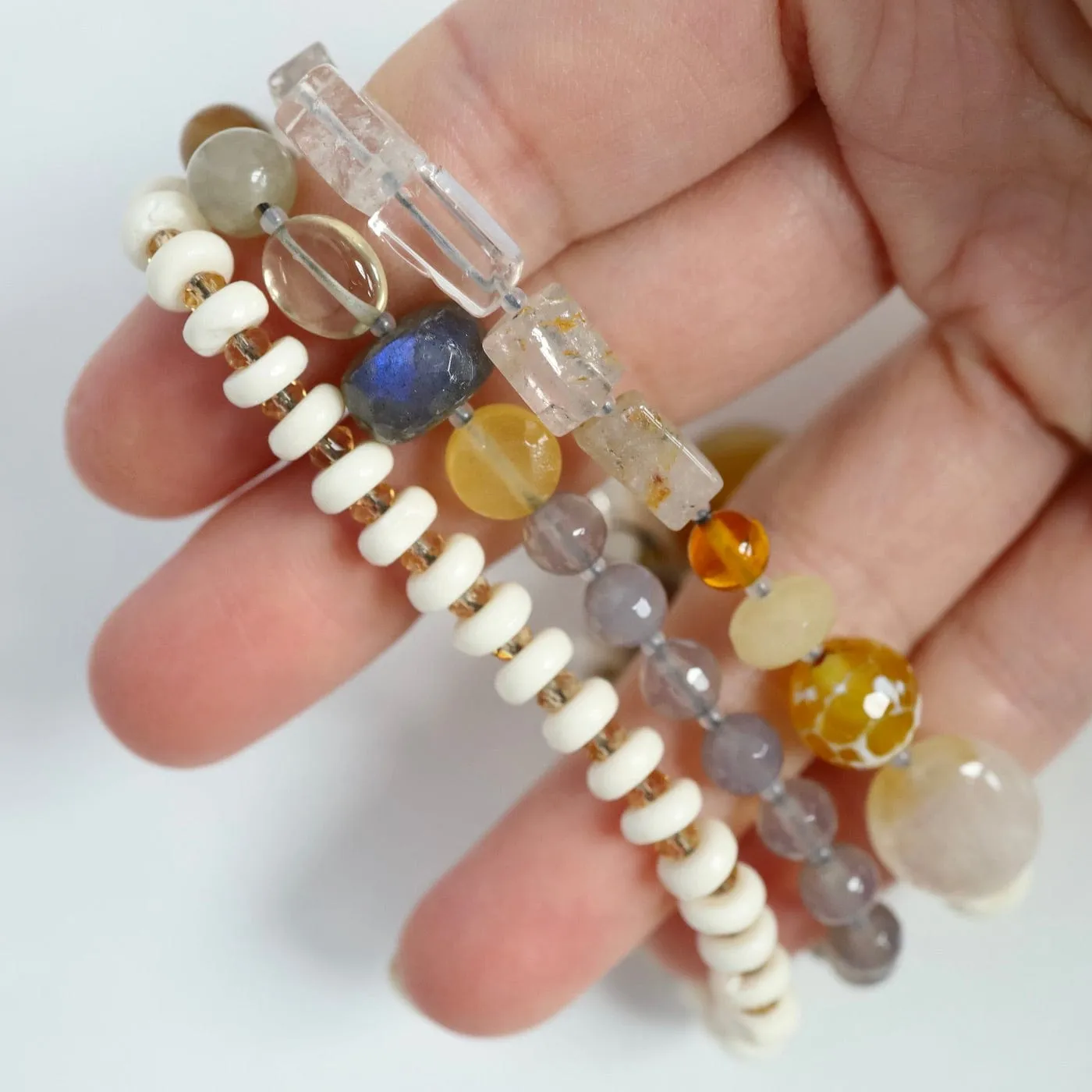 Triple Strand Bone & Labradorite Mix Bracelet